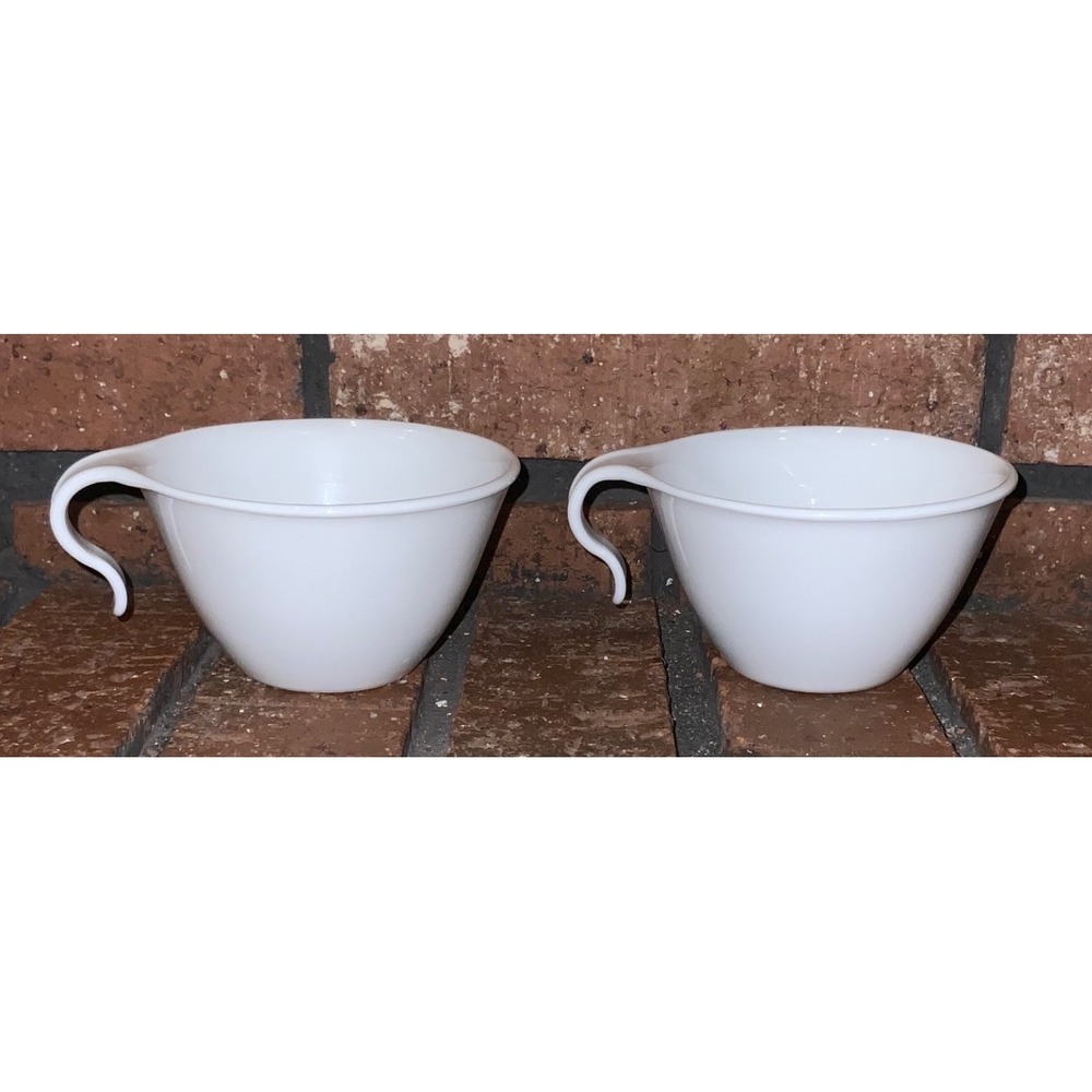 Corelle by Corning White Vitrelle Glass Teacups Hook Handle Set of 2 USA Made